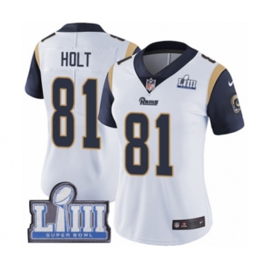 Women's Nike Los Angeles Rams 81 Torry Holt White Vapor Untouchable Limited Player Super Bowl LIII Bound NFL Jersey