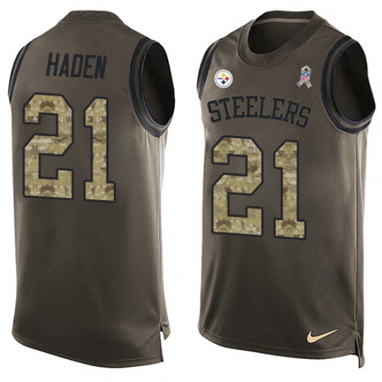 Men's Nike Pittsburgh Steelers 21 Joe Haden Limited Green Salute to Service Tank Top NFL Jersey