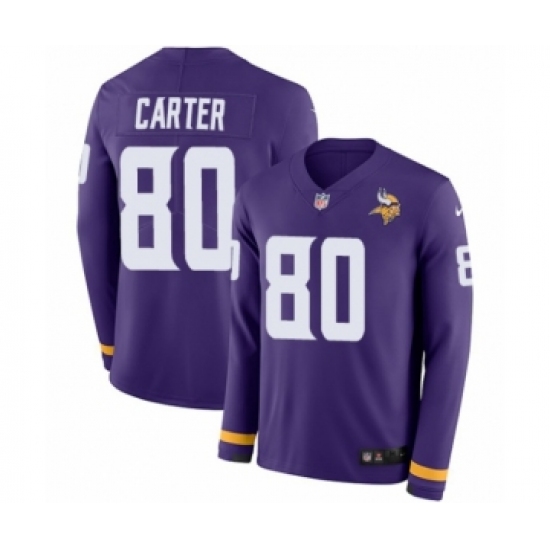 Men's Nike Minnesota Vikings 80 Cris Carter Limited Purple Therma Long Sleeve NFL Jersey