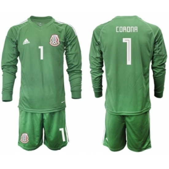 Mexico 1 Corona Green Long Sleeves Goalkeeper Soccer Country Jersey