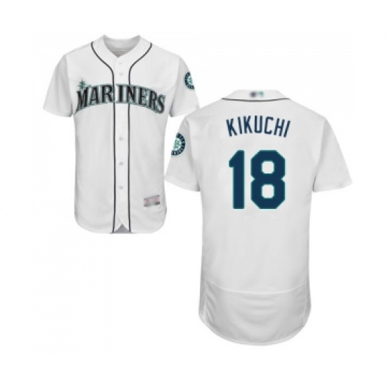 Men's Seattle Mariners 18 Yusei Kikuchi White Home Flex Base Authentic Collection Baseball Jersey