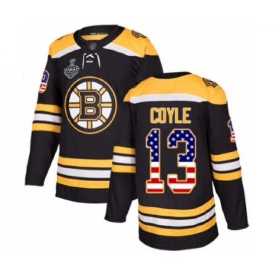 Youth Boston Bruins 13 Charlie Coyle Authentic Black USA Flag Fashion 2019 Stanley Cup Final Bound Hockey Jersey