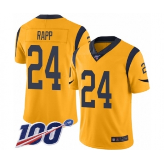 Men's Los Angeles Rams 24 Taylor Rapp Limited Gold Rush Vapor Untouchable 100th Season Football Jersey