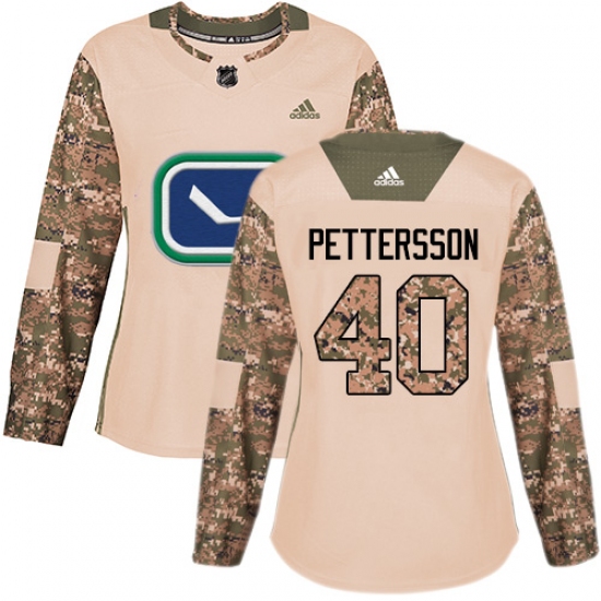 Women's Adidas Vancouver Canucks 40 Elias Pettersson Camo Authentic 2017 Veterans Day Stitched NHL Jersey