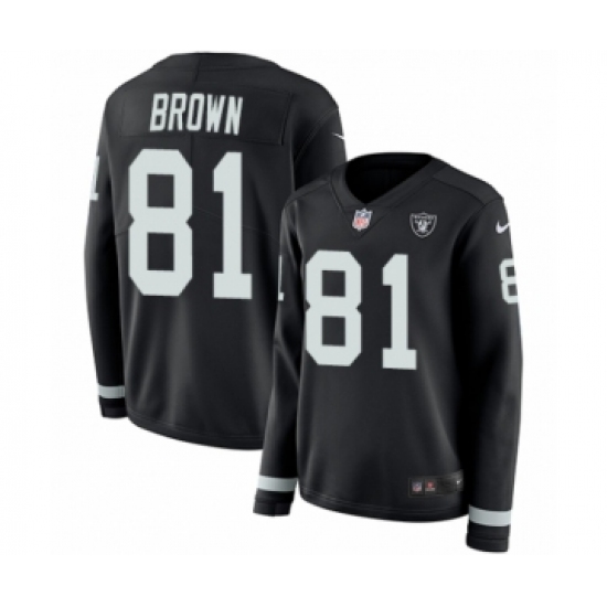 Women's Nike Oakland Raiders 81 Tim Brown Limited Black Therma Long Sleeve NFL Jersey