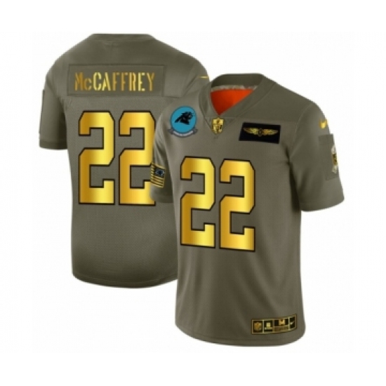 Men's Carolina Panthers 22 Christian McCaffrey Limited Olive Gold 2019 Salute to Service Football Jersey