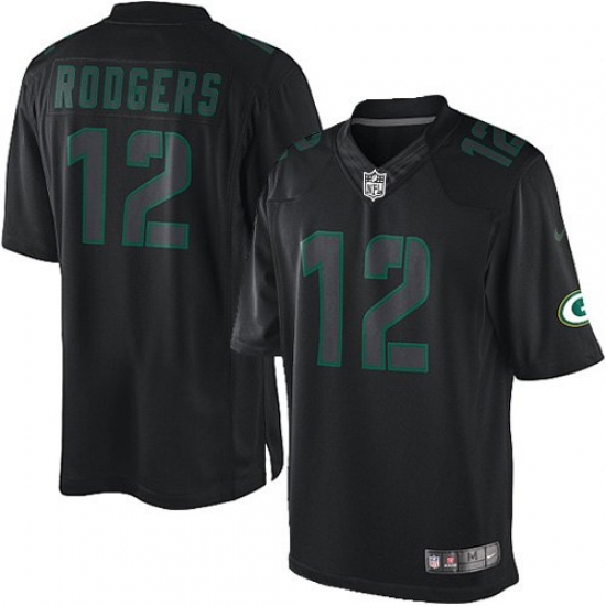 Men's Nike Green Bay Packers 12 Aaron Rodgers Limited Black Impact NFL Jersey
