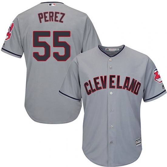 Youth Majestic Cleveland Indians 55 Roberto Perez Authentic Grey Road Cool Base MLB Jersey
