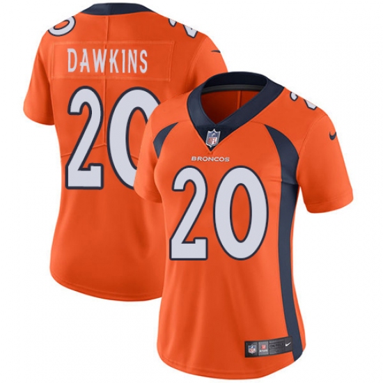 Women's Nike Denver Broncos 20 Brian Dawkins Orange Team Color Vapor Untouchable Limited Player NFL Jersey