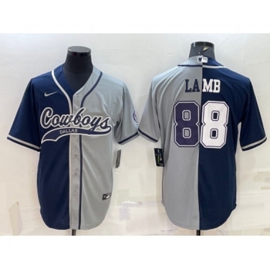 Men's Dallas Cowboys 88 CeeDee Lamb Navy Blue Grey Two Tone With Patch Cool Base Stitched Baseball Jersey