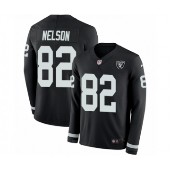 Youth Nike Oakland Raiders 82 Jordy Nelson Limited Black Therma Long Sleeve NFL Jersey