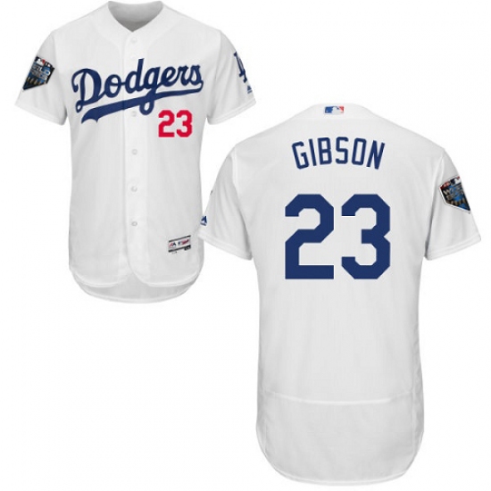 Men's Majestic Los Angeles Dodgers 23 Kirk Gibson White Home Flex Base Authentic Collection 2018 World Series MLB Jersey