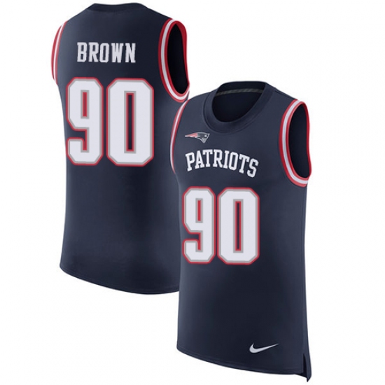 Men's Nike New England Patriots 90 Malcom Brown Limited Navy Blue Rush Player Name & Number Tank Top NFL Jersey