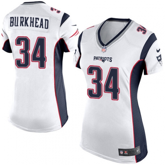Women's Nike New England Patriots 34 Rex Burkhead Game White NFL Jersey