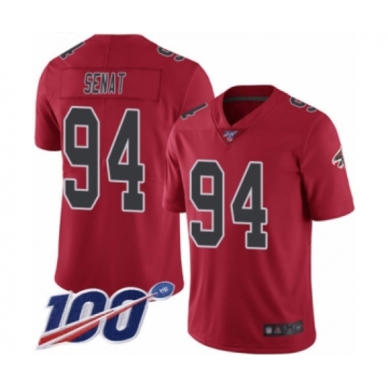 Men's Atlanta Falcons 94 Deadrin Senat Limited Red Rush Vapor Untouchable 100th Season Football Jersey