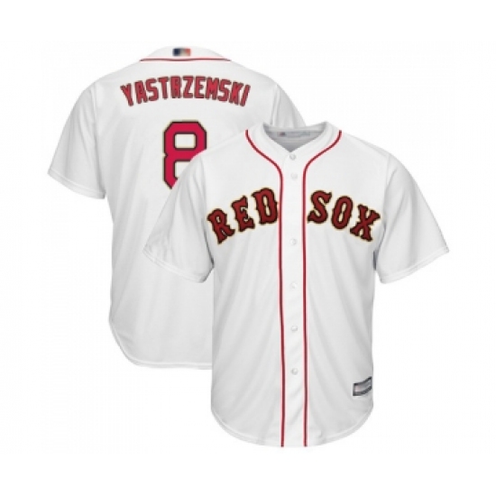 Youth Boston Red Sox 8 Carl Yastrzemski Authentic White 2019 Gold Program Cool Base Baseball Jersey