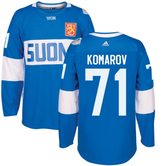 Men's Adidas Team Finland 71 Leo Komarov Premier Blue Away 2016 World Cup of Hockey Jersey