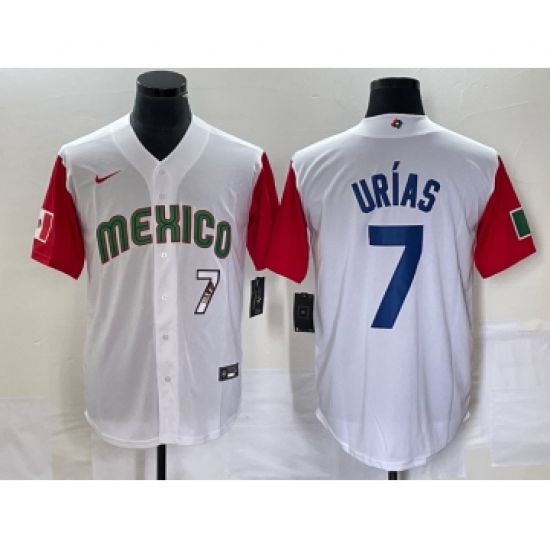 Men's Mexico Baseball 7 Julio Urias Number 2023 White Red World Classic Stitched Jersey