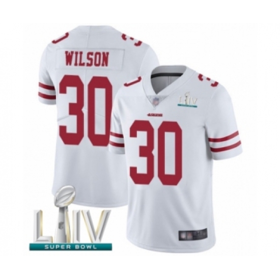 Youth San Francisco 49ers 30 Jeff Wilson White Vapor Untouchable Limited Player Super Bowl LIV Bound Football Jersey