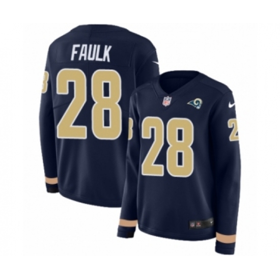 Women's Nike Los Angeles Rams 28 Marshall Faulk Limited Navy Blue Therma Long Sleeve NFL Jersey