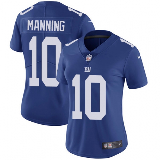 Women's Nike New York Giants 10 Eli Manning Elite Royal Blue Team Color NFL Jersey