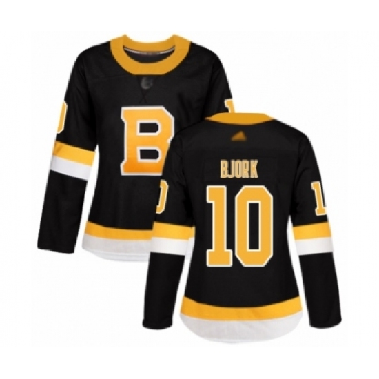 Women's Boston Bruins 10 Anders Bjork Authentic Black Alternate Hockey Jersey