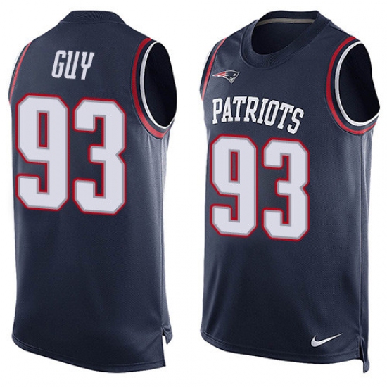 Men's Nike New England Patriots 93 Lawrence Guy Limited Navy Blue Player Name & Number Tank Top NFL Jersey
