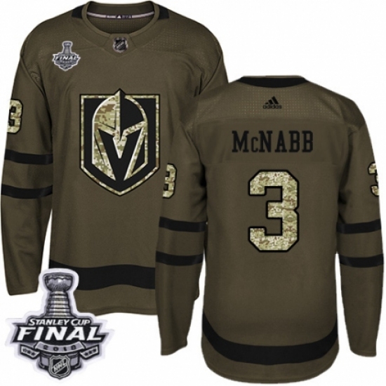 Men's Adidas Vegas Golden Knights 3 Brayden McNabb Authentic Green Salute to Service 2018 Stanley Cup Final NHL Jersey