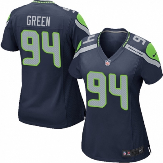 Women's Nike Seattle Seahawks 94 Rasheem Green Game Navy Blue Team Color NFL Jersey