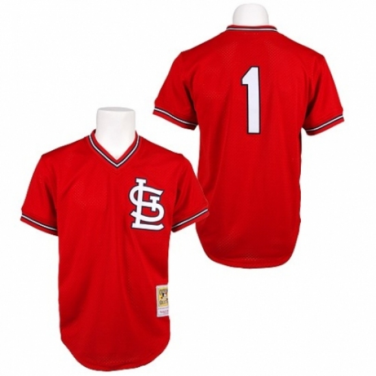 Men's Mitchell and Ness 1985 St. Louis Cardinals 1 Ozzie Smith Replica Red Throwback MLB Jersey