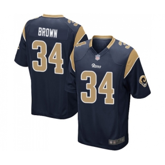 Men's Los Angeles Rams 34 Malcolm Brown Game Navy Blue Team Color Football Jersey