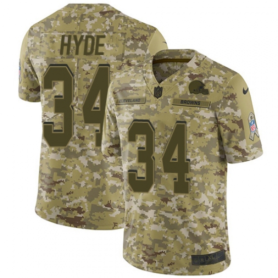 Men's Nike Cleveland Browns 34 Carlos Hyde Limited Camo 2018 Salute to Service NFL Jersey