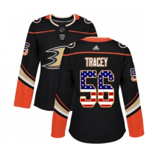 Women's Anaheim Ducks 56 Brayden Tracey Authentic Black USA Flag Fashion Hockey Jersey