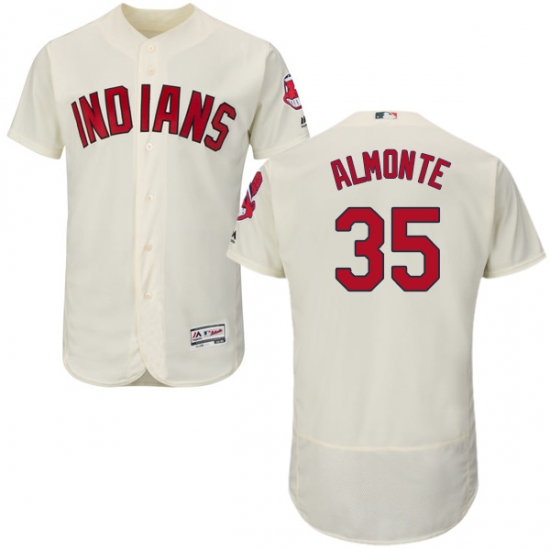 Men's Majestic Cleveland Indians 35 Abraham Almonte Cream Alternate Flex Base Authentic Collection MLB Jersey
