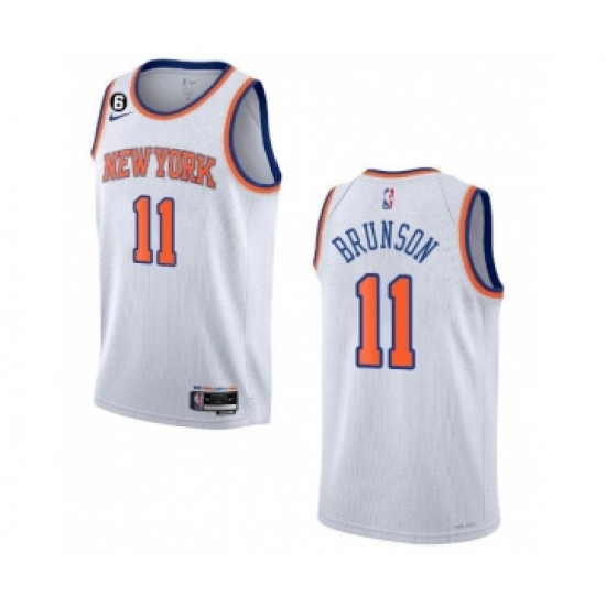 Men's New Yok Knicks 11 Jalen Brunson White With NO.6 Stitched Basketball Jersey