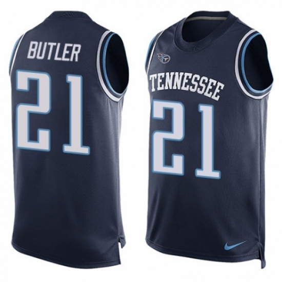 Men's Nike Tennessee Titans 21 Malcolm Butler Limited Navy Blue Player Name & Number Tank Top NFL Jersey