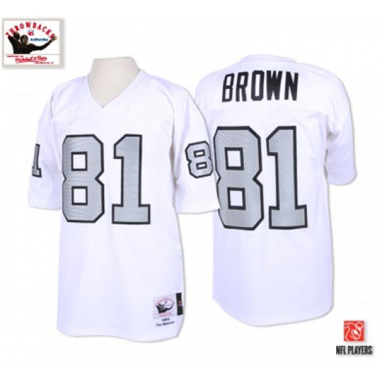 Mitchell And Ness Oakland Raiders 81 Tim Brown White with Silver No. Authentic NFL Jersey