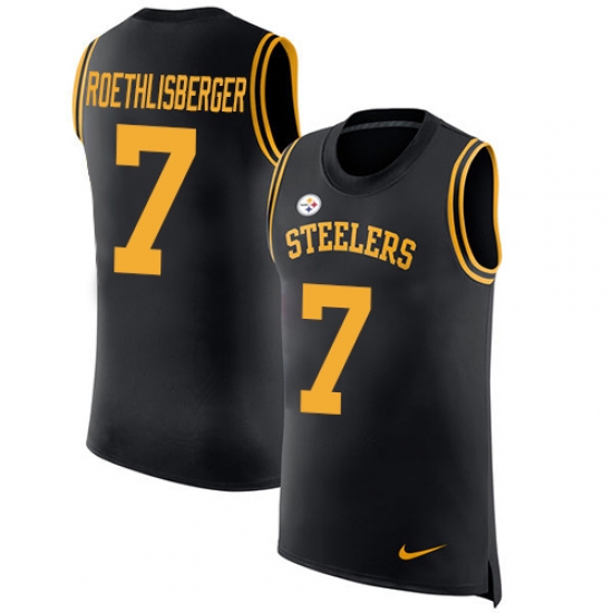 Men's Nike Pittsburgh Steelers 7 Ben Roethlisberger Limited Black Rush Player Name & Number Tank Top NFL Jersey