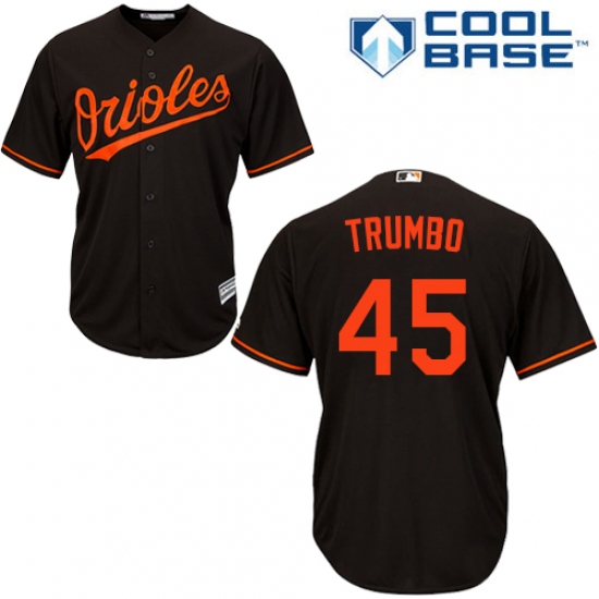 Youth Majestic Baltimore Orioles 45 Mark Trumbo Authentic Black Alternate Cool Base MLB Jersey
