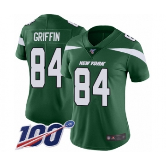 Women's New York Jets 84 Ryan Griffin Green Team Color Vapor Untouchable Limited Player 100th Season Football Jersey