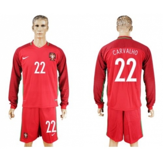 Portugal 22 Carvalho Home Long Sleeves Soccer Country Jersey