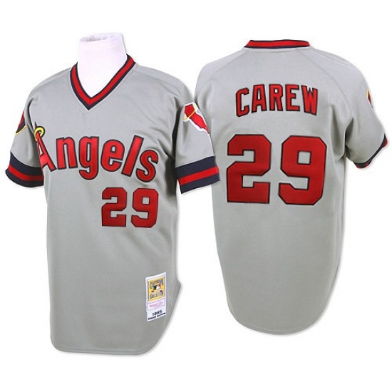 Men's Mitchell and Ness 1985 Los Angeles Angels of Anaheim 29 Rod Carew Authentic Grey Throwback MLB Jersey
