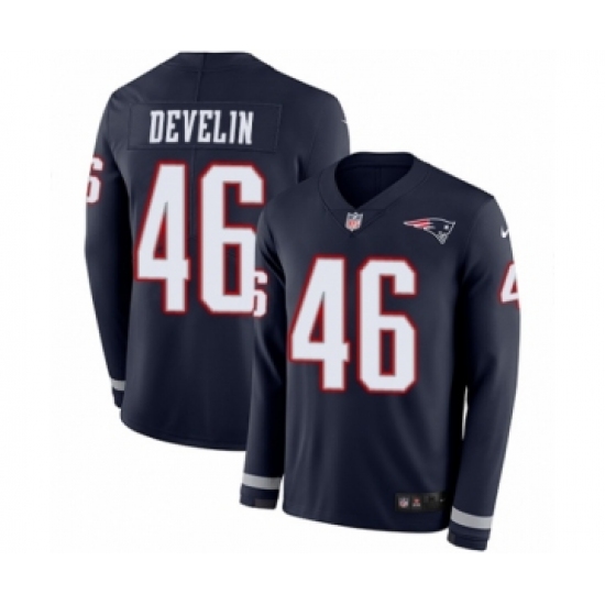 Youth Nike New England Patriots 46 James Develin Limited Navy Blue Therma Long Sleeve NFL Jersey