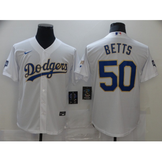 Men's Nike Los Angeles Dodgers 50 Mookie Betts White World Series Champions Jersey