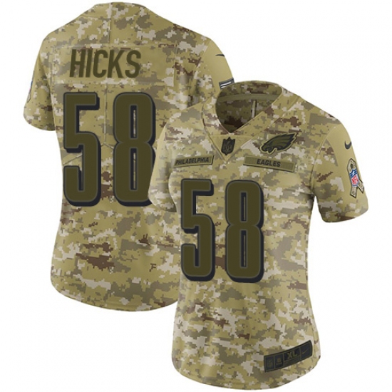 Women's Nike Philadelphia Eagles 58 Jordan Hicks Limited Camo 2018 Salute to Service NFL Jersey