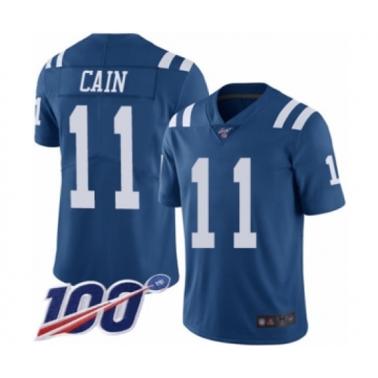 Men's Indianapolis Colts 11 Deon Cain Limited Royal Blue Rush Vapor Untouchable 100th Season Football Jersey