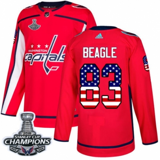 Youth Adidas Washington Capitals 83 Jay Beagle Authentic Red USA Flag Fashion 2018 Stanley Cup Final Champions NHL Jersey