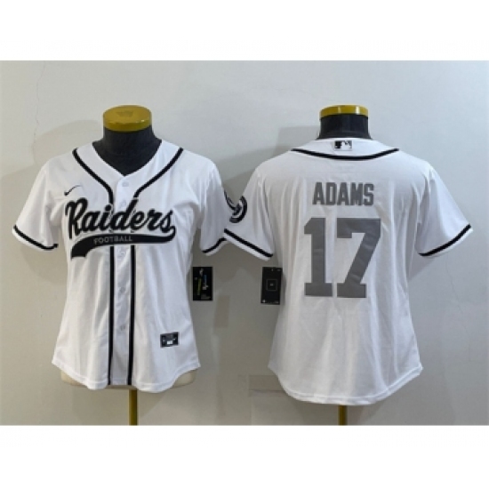 Women's Las Vegas Raiders 17 Davante Adams White Silver With Patch Cool Base Stitched Baseball Jersey(Run Small)