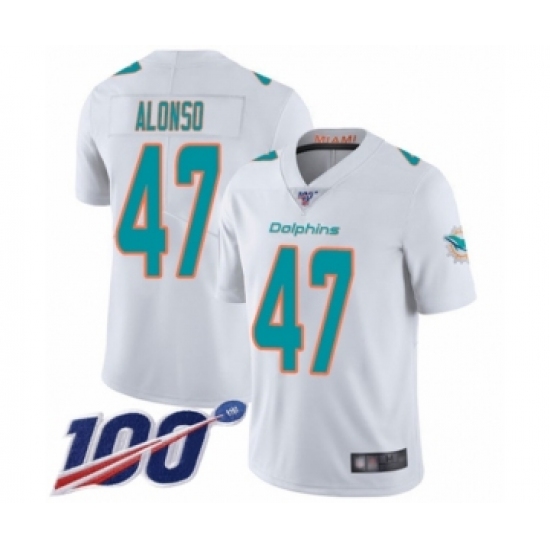 Men's Miami Dolphins 47 Kiko Alonso White Vapor Untouchable Limited Player 100th Season Football Jersey