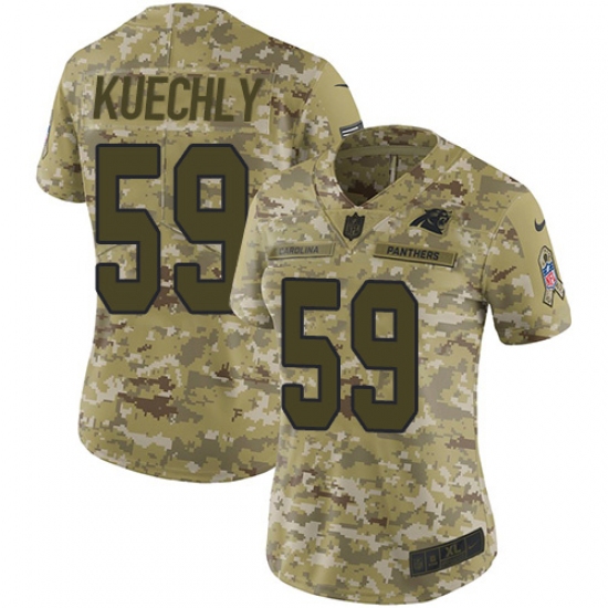 Women's Nike Carolina Panthers 59 Luke Kuechly Limited Camo 2018 Salute to Service NFL Jersey